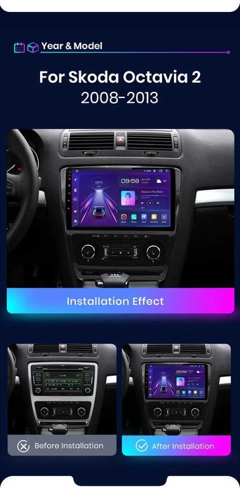 Rádio 10" Skoda Octavia 2 A5 android CARPLAY WIFI GPS 2/32GB NOVO