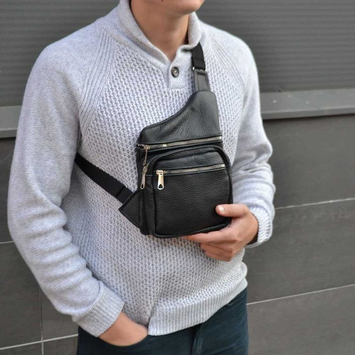 Шкіряна сумка слінг з натуральної шкіри, кроссбоді месенджер чоловічий