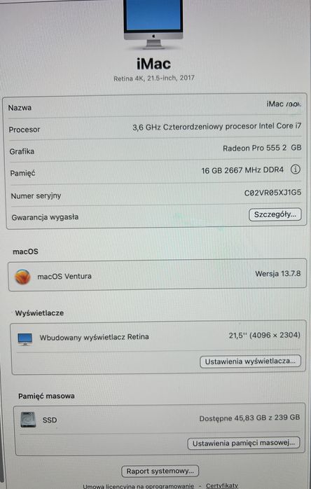 iMac 21’5 Retina 4K Intel Core i7