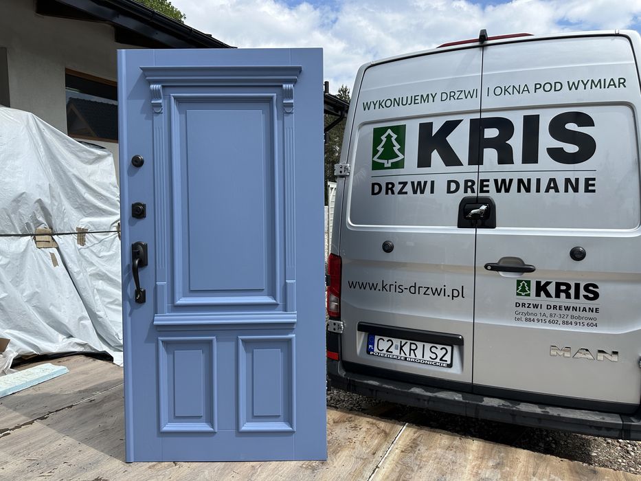 Drzwi zewnętrzne drewniane Amerykańskie Klamka schlage Montaż Polska