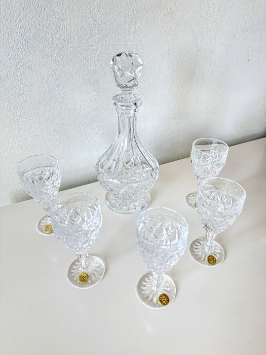 Elegancki zestaw kryształowy Bohemia Czechy - Karafka + 5 Kieliszków