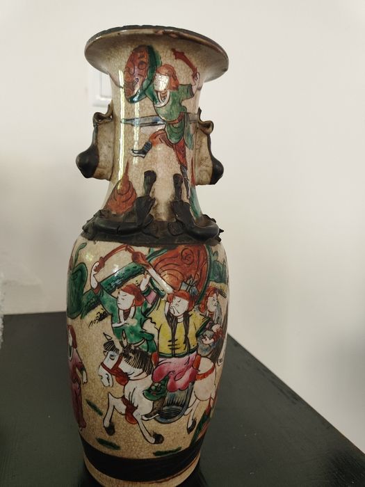 Jarra Chinesa - Nanking - Porcelana - Cavalo e cavaleiro