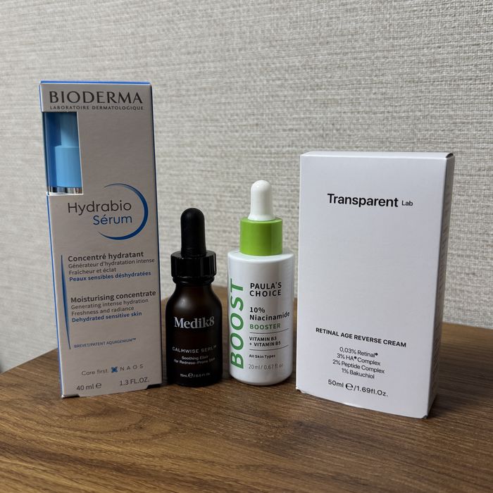 Крем с ретиналем TransparentLab, сыворотка Medik8 /Bioderma