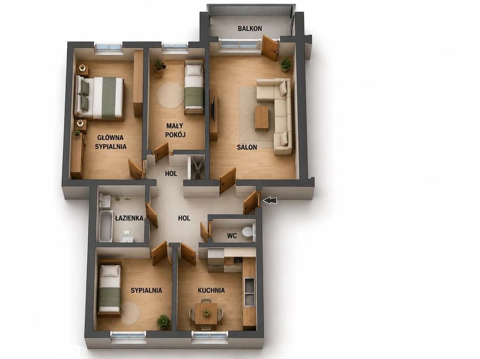 Przestronne 4 pok z dużym balkonem 71,6 m² do remontu os. pomorskie slaskie wizualizacja