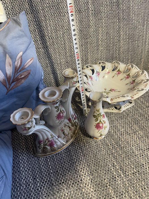 Poercelanowy zestaw Chodzież PRL świecznik wazon