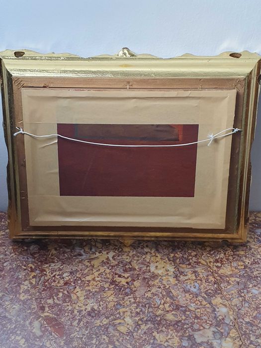 Obraz olejny . Piękna złota rama. 18x26 cm. J Morgan