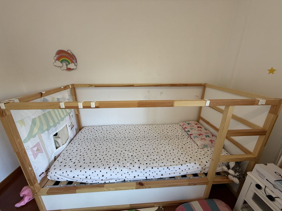 KURA Cama reversível, branco/pinho, 90x200 cm