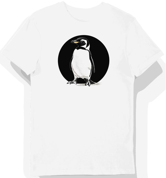 Koszulka męska biała z nadrukiem pingwina w arktycznym stylu XXL