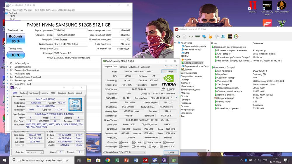 Dell Gaming 15.6" 4k i7 GTX1050TI 4gb SSD 512gb DDR4 16gb | екран 100% sRGB| лазерне гравібвання| нова батарея