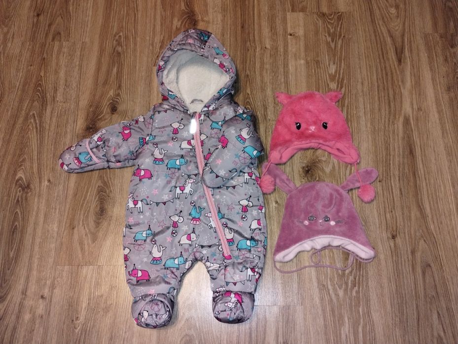 Kombinezon zimowy dla dziewczynki Rozmiar 68 + dwie czapki