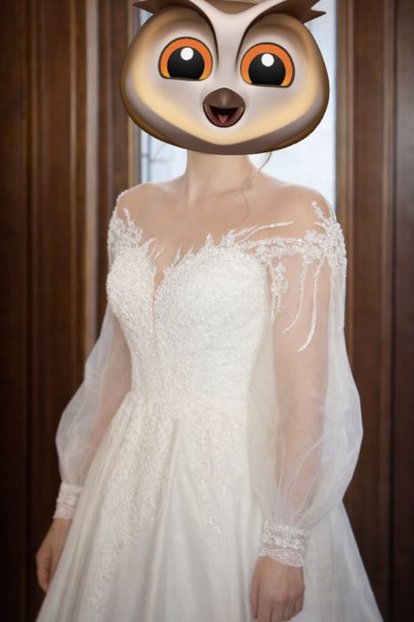 Весільна сукня айворі + чохол + кільця 2 об'єм | Після хімчистки