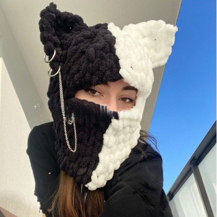 В'язана зимова балаклава з вушками ведмедик, котик