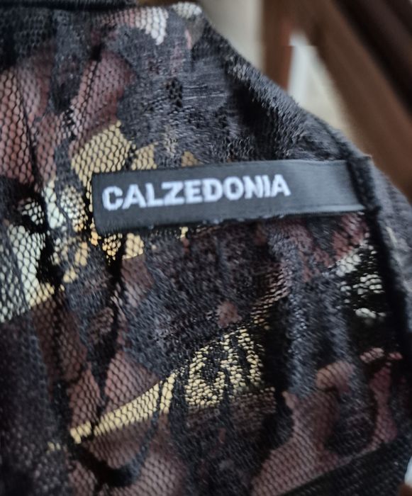 Rajstopy Calzedonia S czarne koronkowe kwiaty fiori