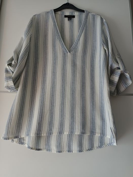 Blusa de algodão às riscas azuis e creme