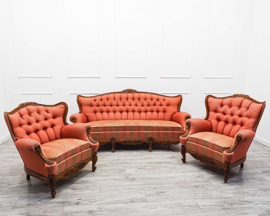 Francuski KOMPLET mebli do SALONU zestaw SOFA + 2 fotele BUK lata 70