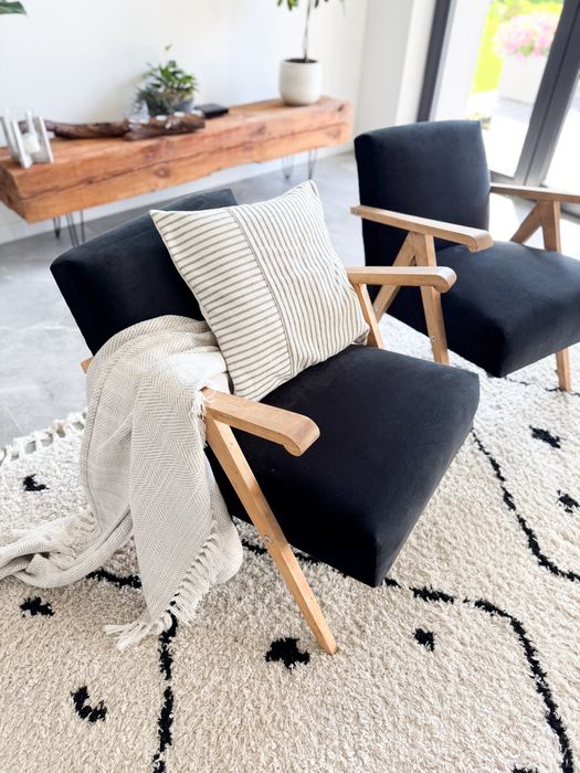 Fotel PRL Lisek retro tapicerowany wypoczynkowy vintage x3 szt czarny