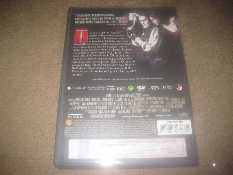 DVD "Sweeney Todd, o Terrível Barbeiro de Fleet Street" com Johnny Depp