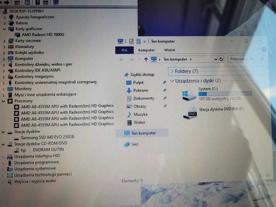 Laptop HP 15-N029eo TS AMD A8 8GB Ram / SSD 250GB / Dotykowy -Stan BDB
