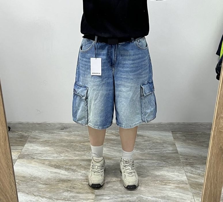 Нові широкі шорти джинсові карго BAGGY rap jeans shorts wide skater широкие шорты синие carhartt typ