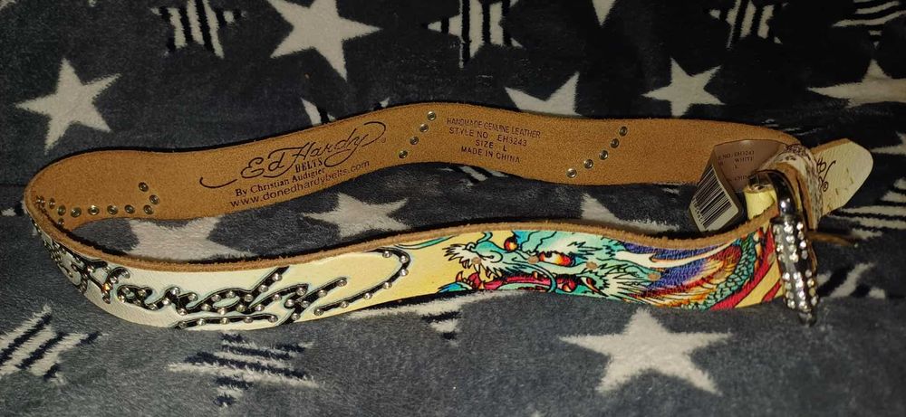 Ремінь шкіряний Ed Hardy by Christian Audigier. Ручна робота.