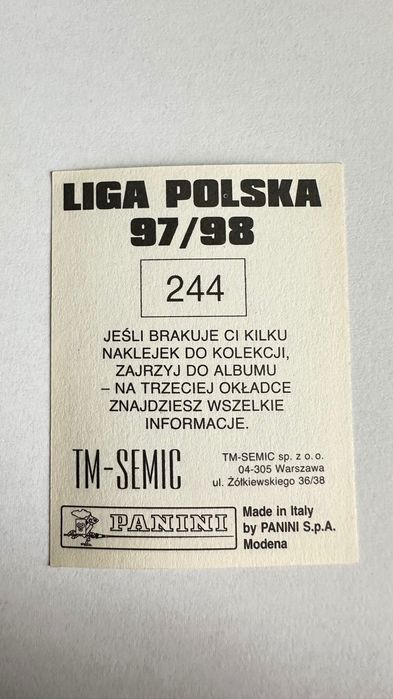 Liga Polska 97/98 naklejka nr 244 Marcin Baszczyński R. Chorzów PANINI
