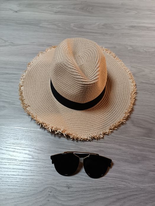 Kapelusz+okulary przeciwsłoneczne słomkowy letni beżowy Primark damski