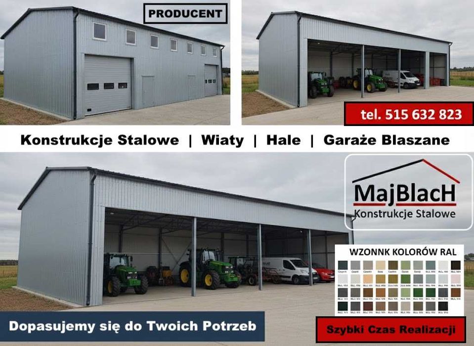 Otwarty Garaż Blaszany OCYNKOWANY|Konstrukcja|Hala|Wiata  - Maj-BlacH