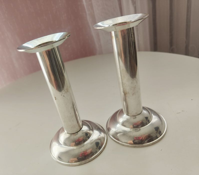 Zestaw antycznych świeczników srebrne 2 x świecznik