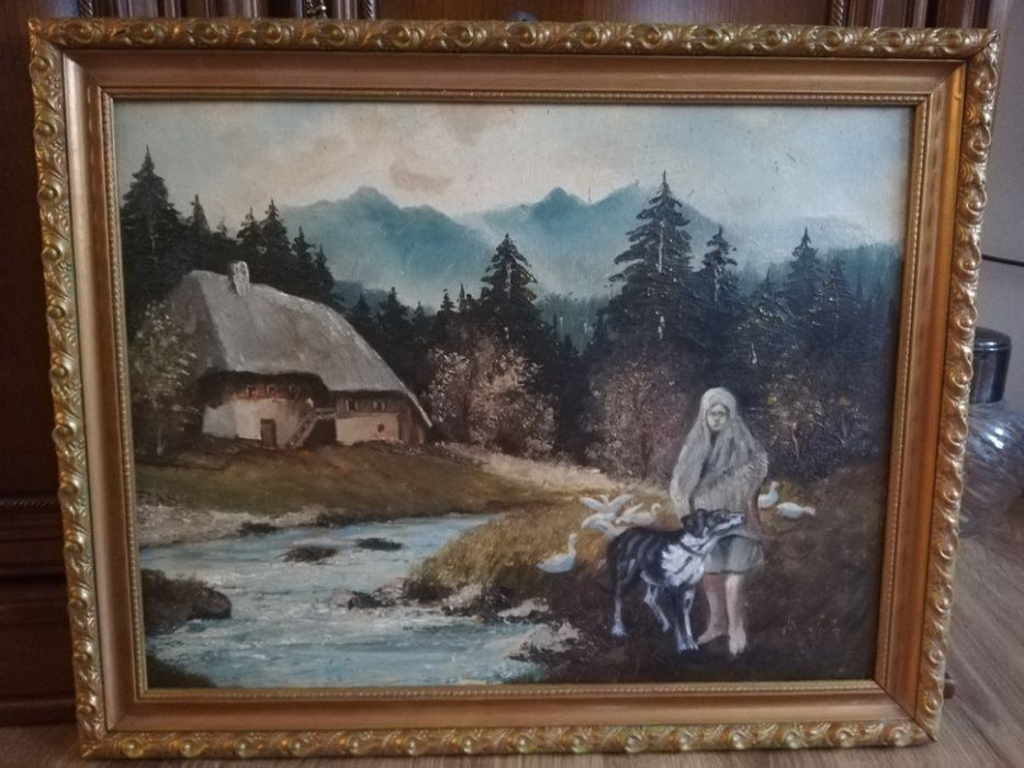 Piękna scena rodzajowa olejna sygnowana, polecam