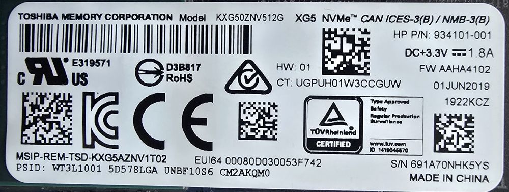 Ssd m2 nvme Toshiba 512gb