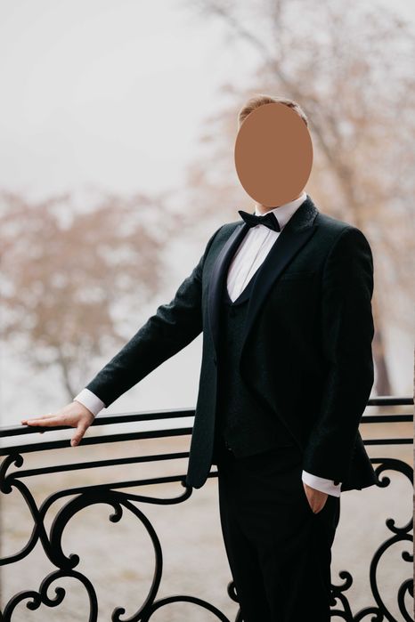 Garnitur smokingowy ślubny, żakard, szyty na miarę, Roland/Rogowski