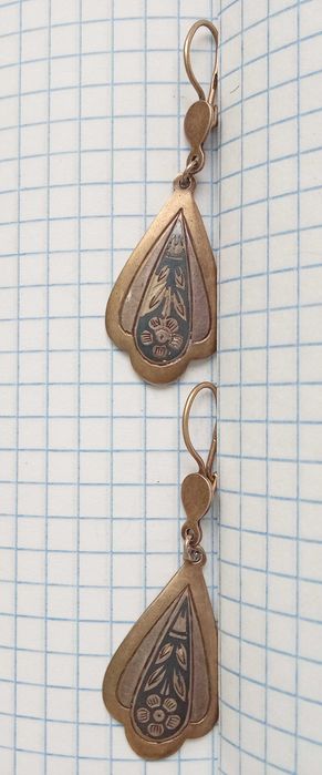 Серебряные серьги, золочение, чернение Серебро 2АСЧ 925 звезда СССР