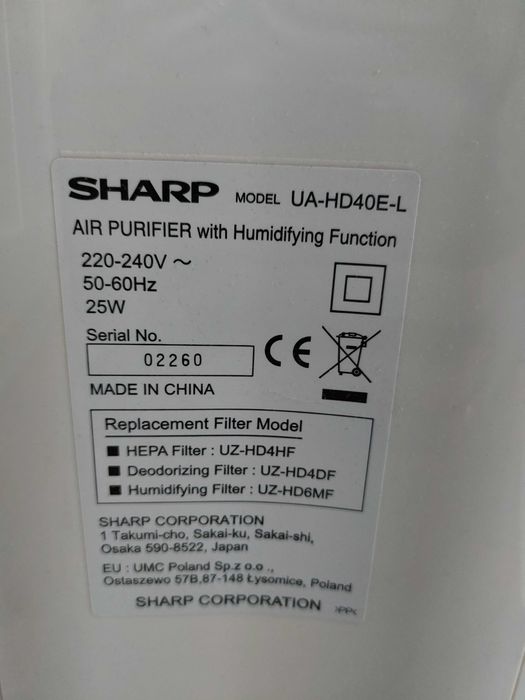 Oczyszczacz powietrza Sharp UA HD-40E L Plasmacluster