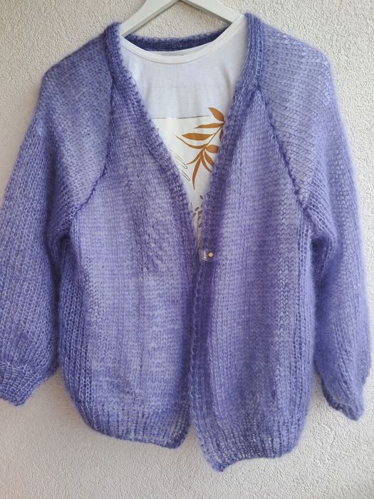 Lawendowy kardigan moher z jedwabiem. Handmade