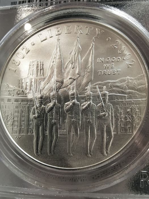 США 1 долар 2002р. 200 р. Військової академії. СРІБЛО. СЛАБ.