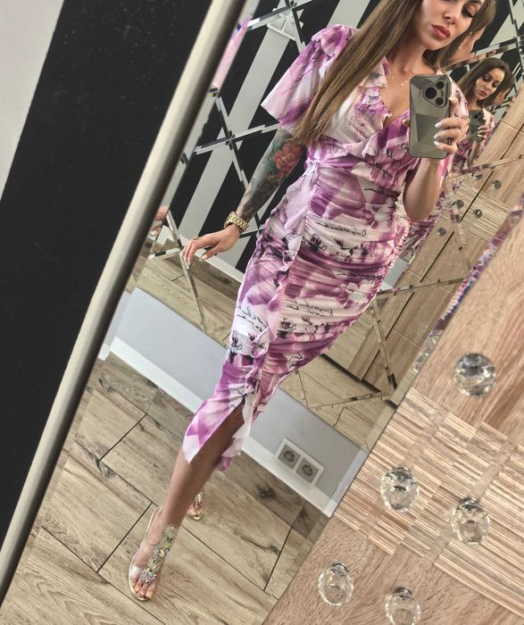 River Island piękna midi drapowana 36 S impreza lato na codzień