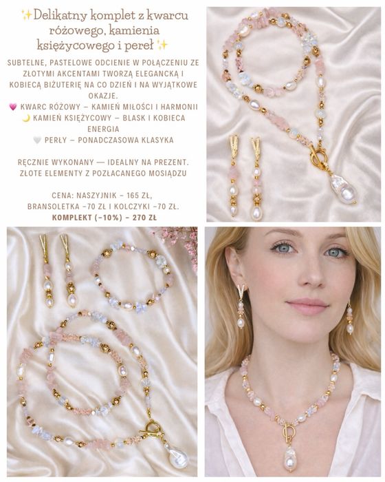 Autorskie kolie naszyjnik  z naturalnych kamieni i pereł