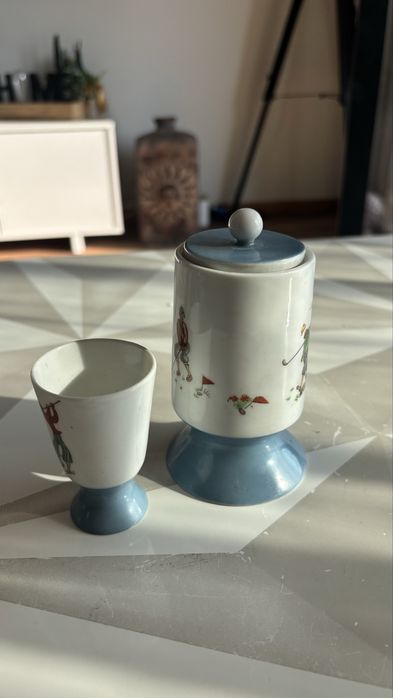 Vista Alegre – Conjunto Vintage Golf | Taça para Ovo + Pote com Tampa