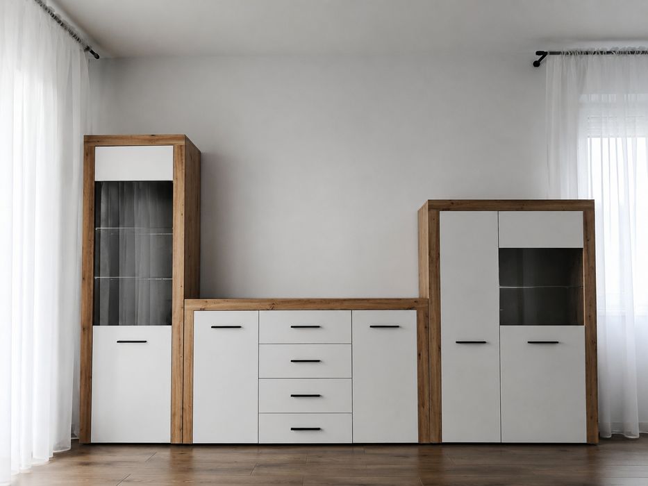 Meble dąb artisan biały komoda dwie witryny jak nowe