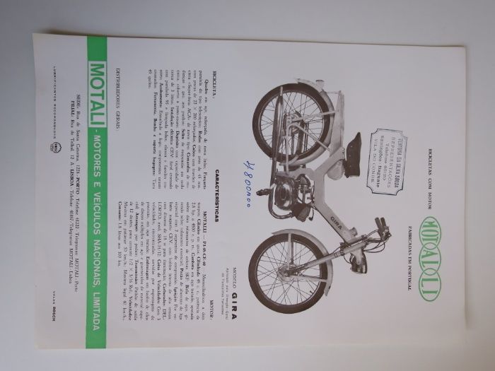 Folhetos Motalli motorizada tricarro antigo 50 cc Braga