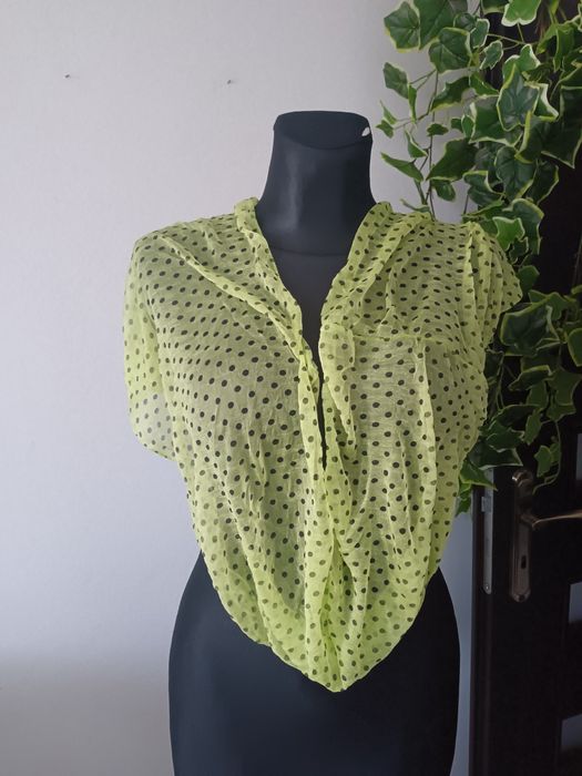 Szal szalik apaszka cienki lekki lato wiosna żółty w czarne grochy kółka