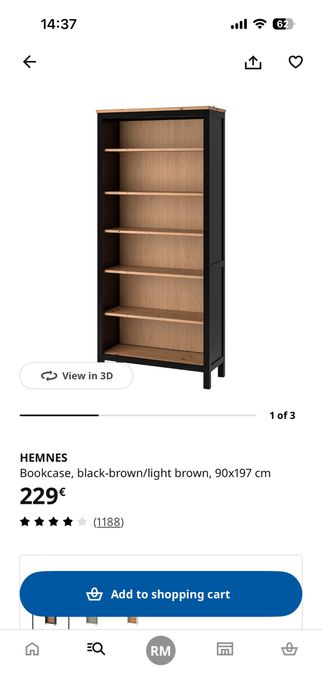 Estante Hemnes preto-castanho/castanho claro 90 x 197cm