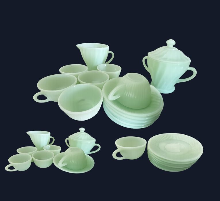 Loiças chávenas pires Fire‑King Jadeite original USA Conjunto Raro Novo