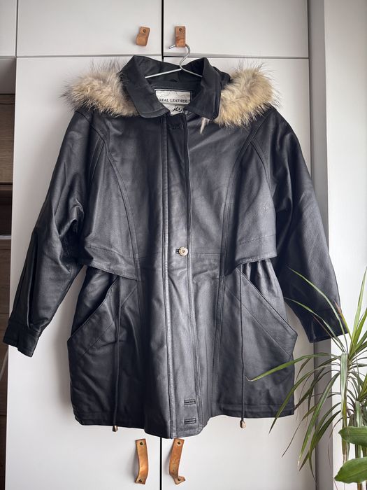 Skórzana parka ocieplana zimowa jesienna vintage