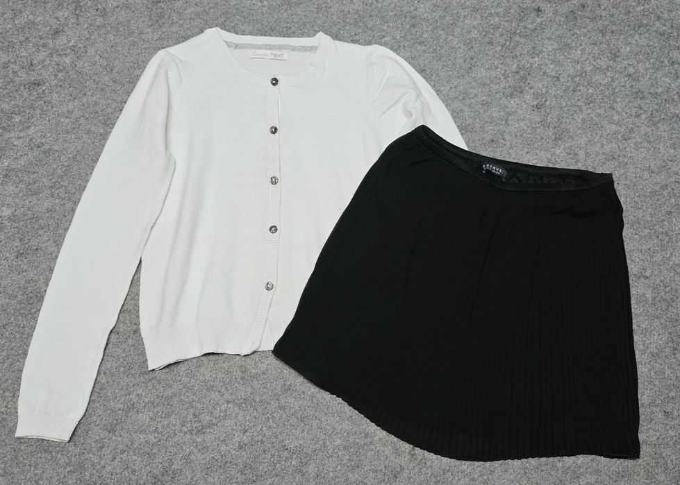 H&M skórkowa spódniczka+ golf w panterkę rozm.134
