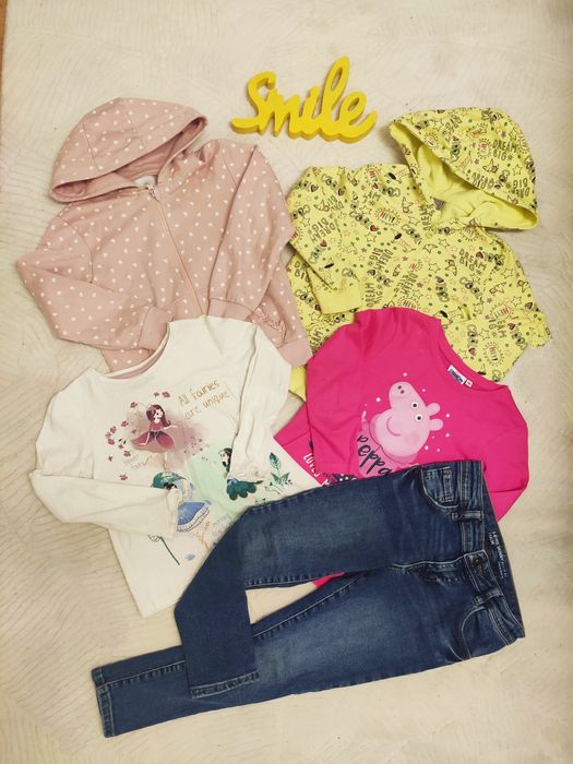 Zestaw ubrań 116 bluzy bluzki spodnie wiosna