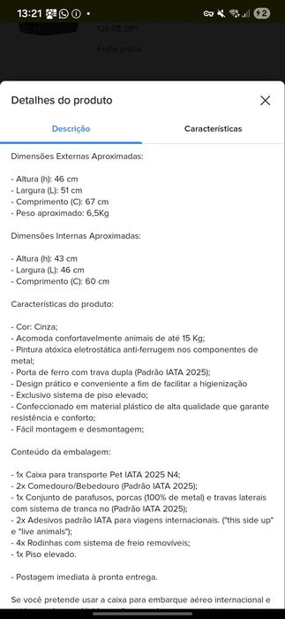 Caixa de transporte Padrao IATA N4