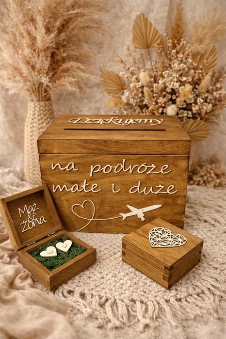 Komplet Skrzynka na Koperty Ślubne + Szkatułka na Obrączki Dąb 4