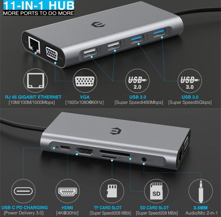 Base USB C 11 em 1 OBERSTER