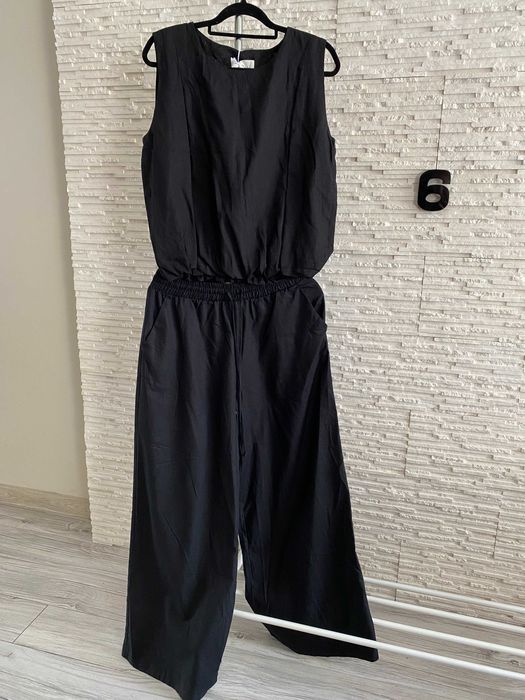Lemonada nowy set jedwab + len -  proste spodnie + top czarny S-M